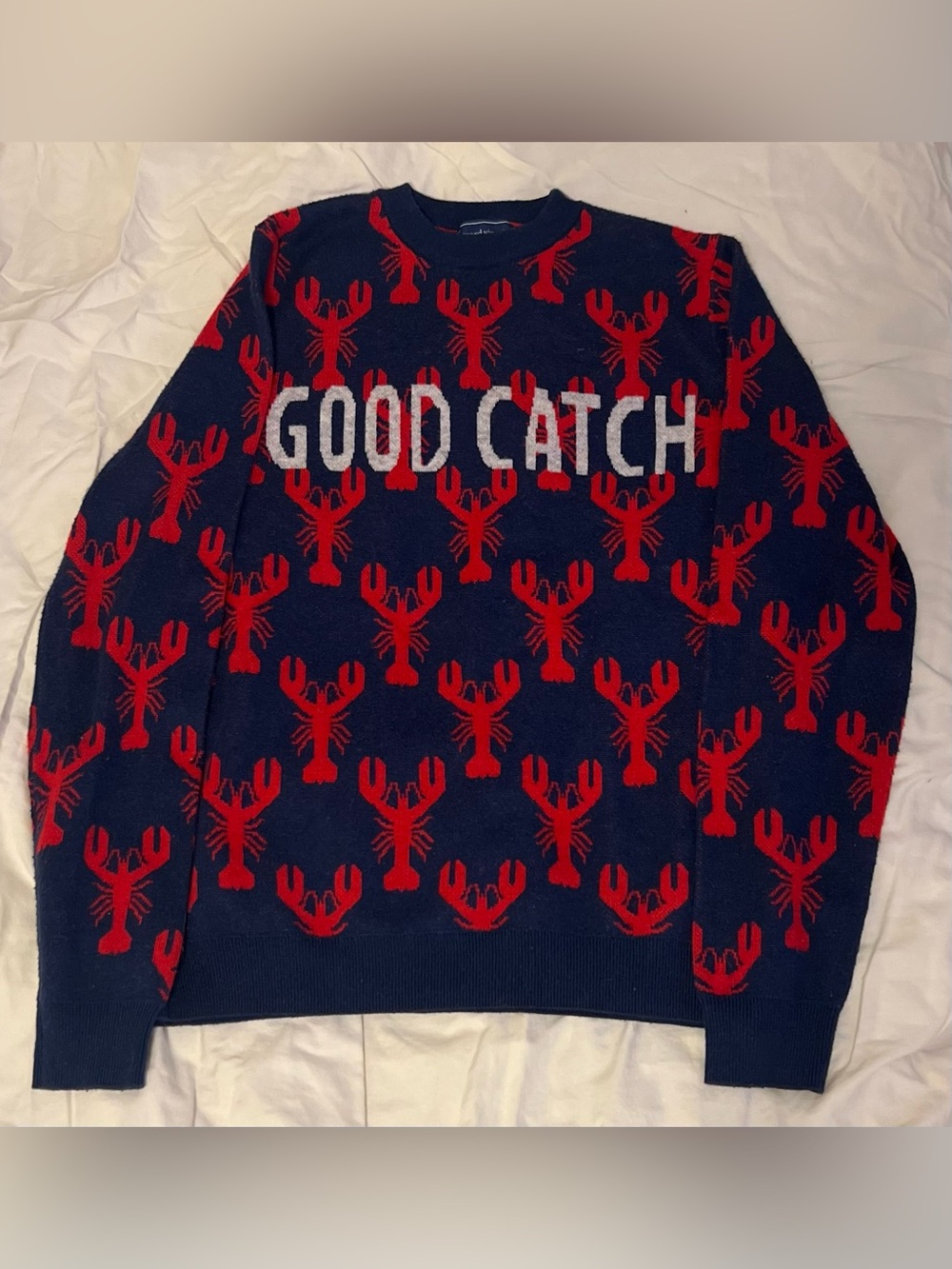 Vineyard Vines Navy Blue & Red 'Good Catch' Lobster Sweater - Picture 2 of 5
